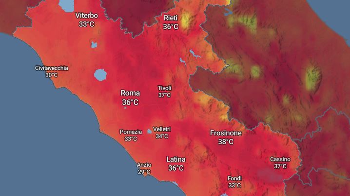 Caldo estremo: bollino rosso a Latina e Frosinone fino a domani